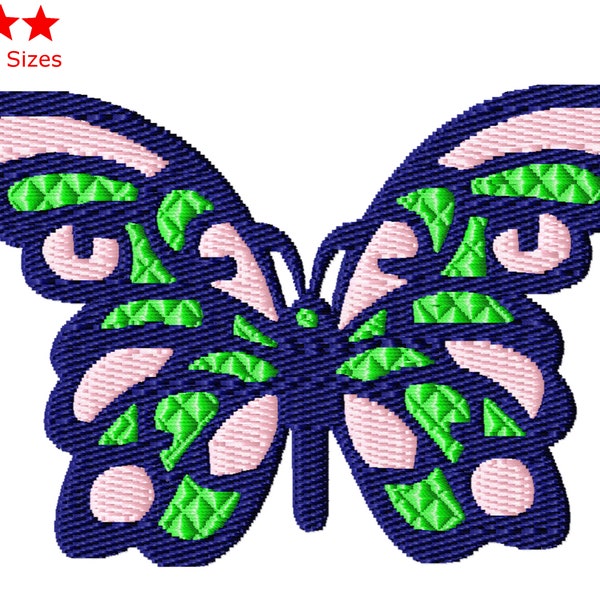 Blue Butterfly Machine Embroidery Design, Summer Creations, Three Sizes included.
