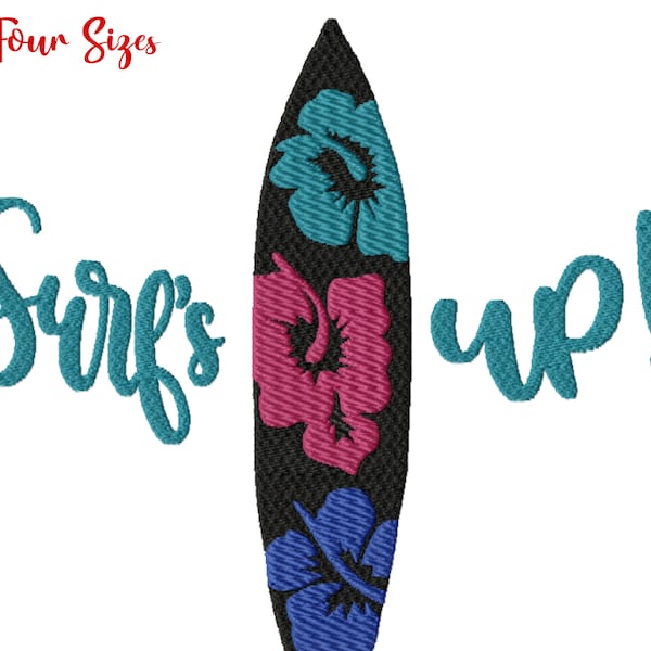 Surfs Up Machine Embroidery Design, Four Sizes Included, Instant Download