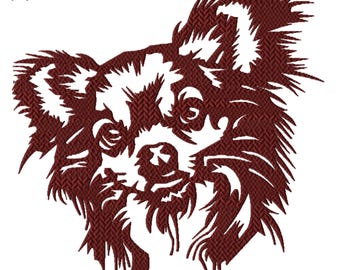 Long Haired Chihuahua Machine Embroidery Design, Five Sizes Included, Instant Download.