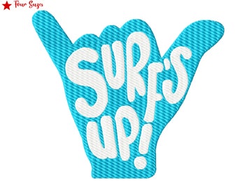 Surfs Up Hand Machine Embroidery Design, Four Sizes Included, Instant Download