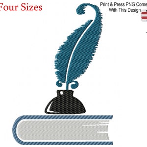 Book And Quill Machine Embroidery Design, Four Sizes Included, Instant Download.  Print & Press Comes With This Design.