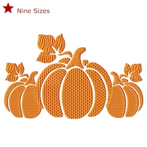 Simple Three Pumpkin Machine Embroidery Design, Nine Sizes Included, Instant Download.  No Color Change, Easy!