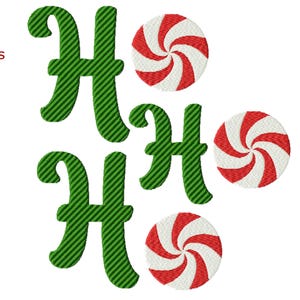 May include: Green "Ho Ho" text with red and white peppermint candy designs.