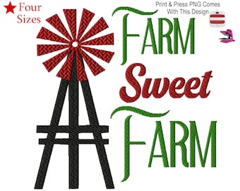 Farm Sweet Farm Machine Embroidery Design, Four Sizes Included, Instant Download.