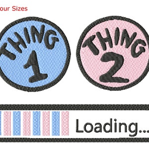Thing 1 Thing 2 Machine Embroidery Design, Four Sizes Included, Instant Download
