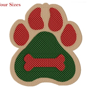 Christmas Paw Machine Embroidery Design, Four Sizes Included, Instant Download