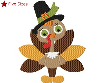 Cute Little Turkey Machine Embroidery Design, Five Sizes Included, Instant Download. Thanksgiving And Fall Collection.