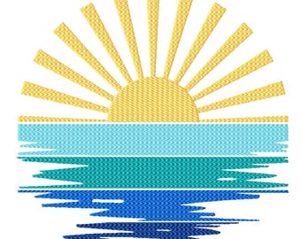Ocean Sunshine Machine Embroidery Design, Seven Sizes Included, Instant Download. Spring & Decor. Textured Embroidery.
