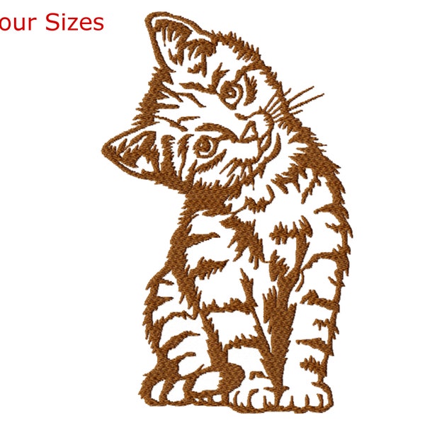 Kitten Machine Embroidery Design, Four Sizes Included, Instant Download