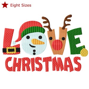 Love Christmas Machine Embroidery Design, Eight Sizes Included, Instant Download.