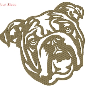 May include: A brown line art illustration of a bulldog's head. The bulldog is looking to the right with its mouth open.