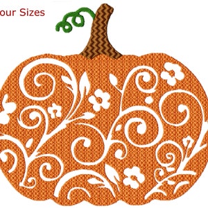 Diseño de bordado de máquina de calabaza floral, cuatro tamaños incluidos, descarga instantánea.