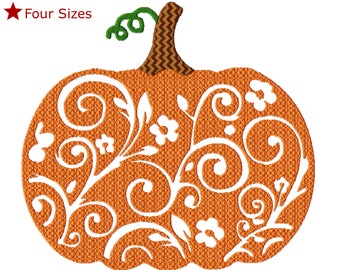 Floral Pumpkin Machine Embroidery design, Four Sizes Included, Instant Download.
