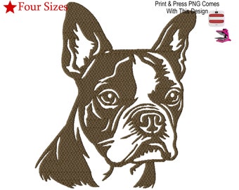 Boston Terrier Machine Embroidery Design, Four Sizes Included, Instant Download.  Dog Breed Collection.