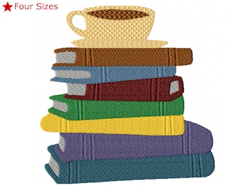 Book Stack Machine Embroidery Design, Four Sizes Included, Instant Download