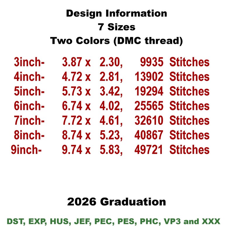 2026 Graduation Machine Embroidery Design, Seven Sizes Included ...