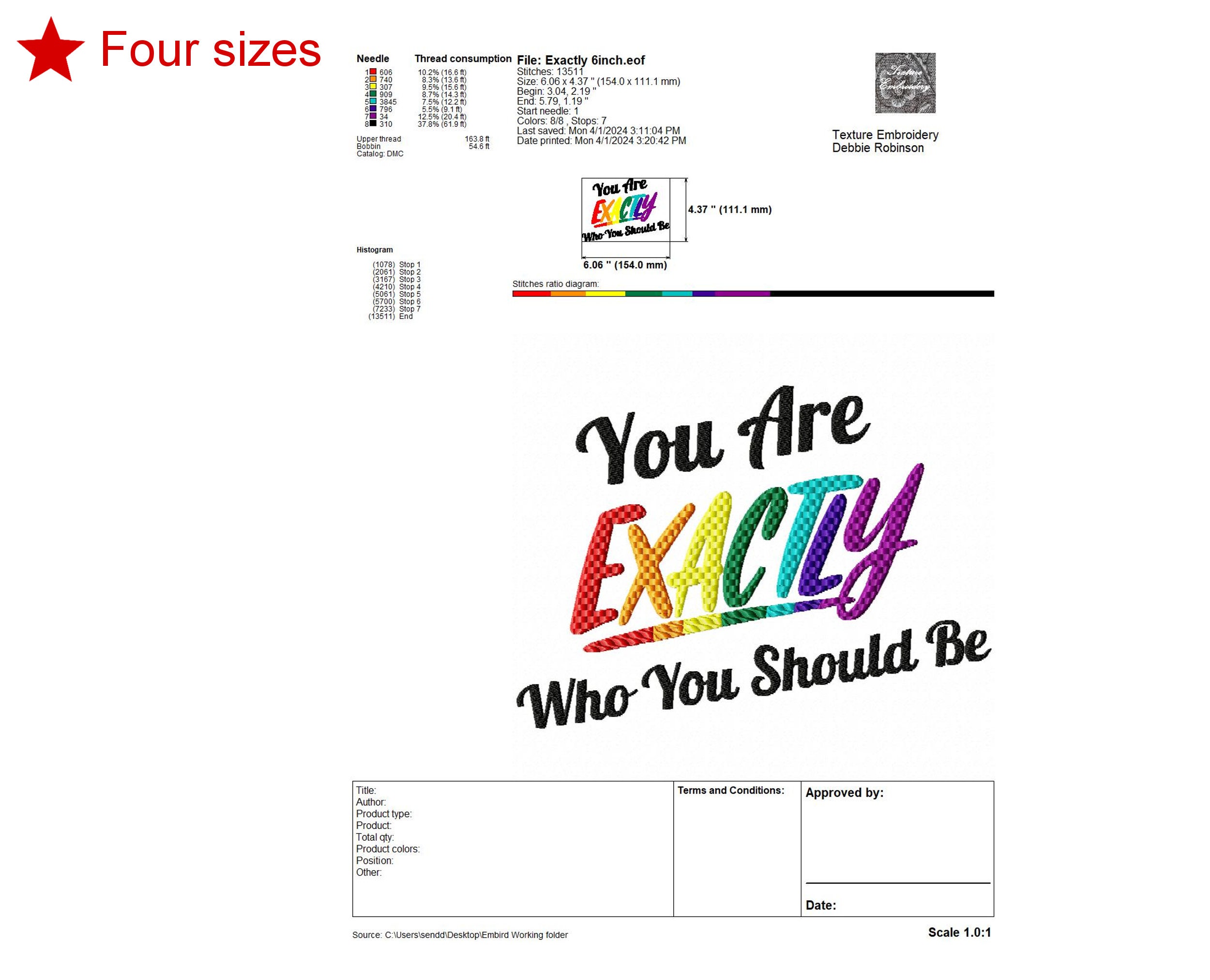 Exactly Machine Embroidery Design, Four Sizes Included, Instant ...