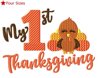 First Thanksgiving Machine Embroidery Design, Four Sizes Included, Instant Download