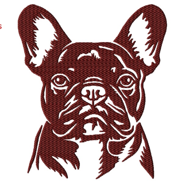 French Bulldog Portrait Machine Embroidery Design, Five Sizes Included, Instant Download