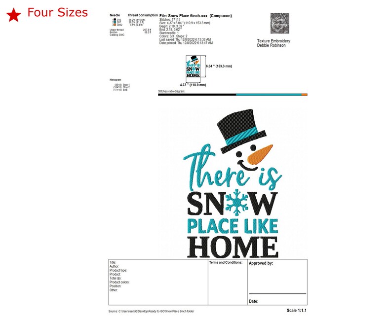 Snow Place Machine Embroidery Design, Four Sizes Included, Instant ...