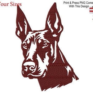 Dobermann Machine Embroidery Design, Four Sizes Included, Instant Download.  Print & Press PNG Comes With This Design.