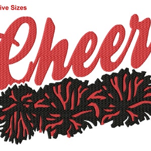 Cheer 3 Poms Machine Embroidery Design, Five Sizes Included, Instant Download