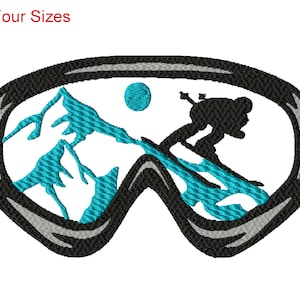 Skier Goggles Machine Embroidery Design, Four Sizes Included, Instant Download