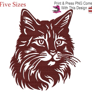 Puede incluir: Una ilustración digital de color marrón de la cabeza de un gato con una textura esponjosa y peluda. Los ojos del gato son grandes y redondos, y los bigotes del gato son visibles.