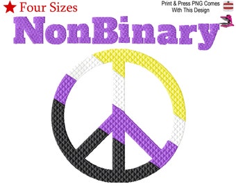 Nonbinary Peace Machine Embroidery Design, Four Sizes Included, Instant Download. Print & Press PNG Comes With This Design.