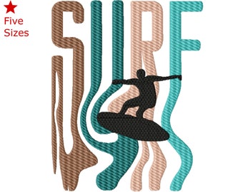 Surf Word Surfer Machine Embroidery Design, Five Sizes Included, Instant Download. Great Beach Lover Gift!