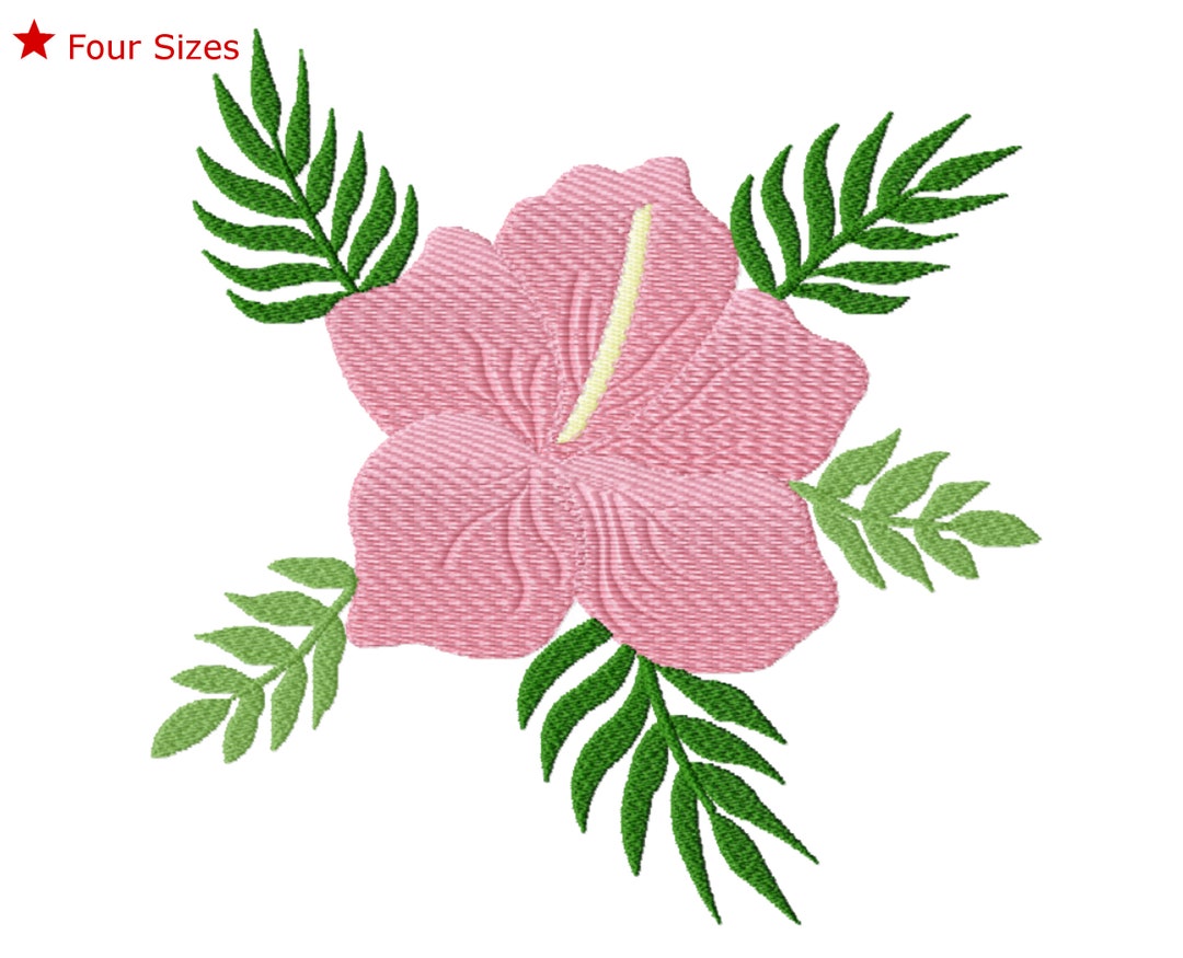 Hibiscus Single Flower Machine Embroidery Design, Four Sizes
