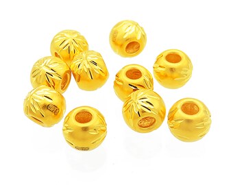 24k Gold Spacer Beads - Diamond Cut Beads - Shiny Gold Bead - Flower Engraved Beads - Gold Bead Bracelet - Jewelry Findings