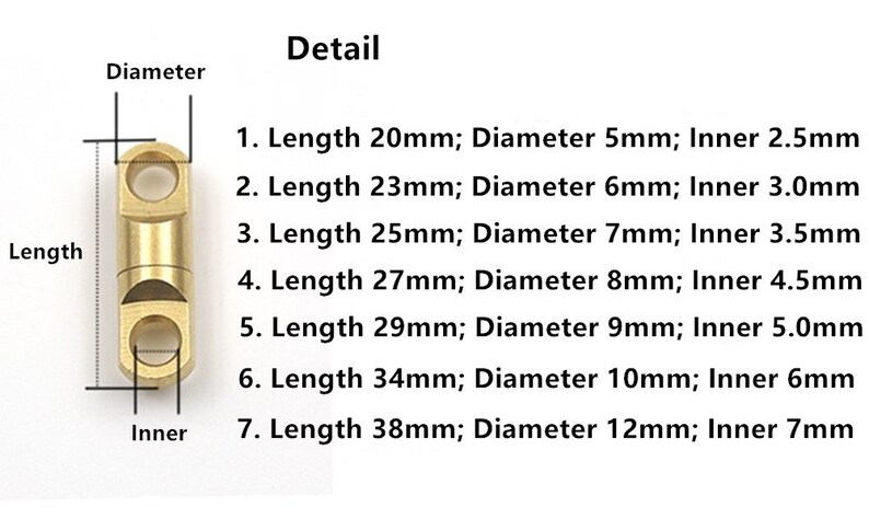 May include: A gold-colored metal swivel connector with a diameter of 5mm to 12mm and a length of 20mm to 38mm. The connector has a hole in the center with an inner diameter of 2.5mm to 7mm. The connector is shown in detail with measurements.
