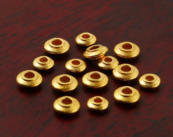 18k Gold Spacer Beads - Saucer Beads - Spacer Bead - Antique Gold Beads - Gold Beads for Bracelets - Beads for Jewelry Making