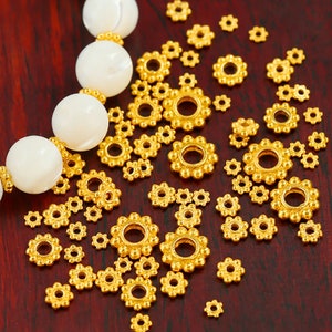 Cuentas de flor de margarita de oro de 18K - Espaciador suelto de encanto para pulsera - Cuentas espaciadoras de oro - Accesorios de fabricación de joyas DIY de alta calidad