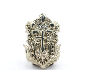 Conchos de latón tornillo de cuero de espalda fabricación de espada escudo concho hecho a mano en detalle oro plata latón bolsa decoración