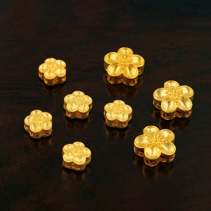 18K Gold Peach Blossom Beads - 3D Flower Spacer Beads - Gold Peach Beads - Good Luck Beads - Necklace Spacer - Jewelry Making Supplies