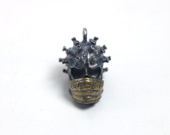Brass Charm COVID-19 Virus Pendant Handmade Jewelry Necklace Key Chain Mens Gift Craft