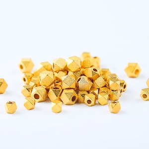 18k Solid Yellow Gold Bead - Diamond Cut Gold Beads - Gold Brushed Bead - Spacer Beads - Jewelry Making Supplies