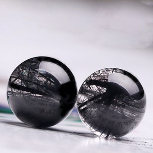 Cuentas de cuarzo rutilado de turmalina negra natural (5 mm, 6 mm, 8 mm, 10 mm y 12 mm) - Cuentas sueltas de cuarzo negro de alta calidad - Piedra preciosa natural