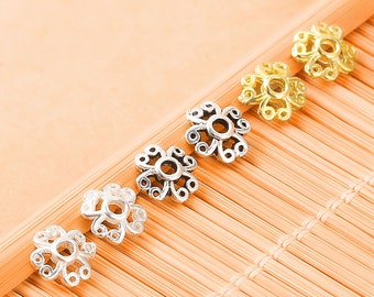 10pcs Sterling Silver Bead Caps - Gold Plated Bead Caps - Flower Beadcaps - Silver/Thai silver/Gold Plated 6mm - Diy Jewelry Making Supplies