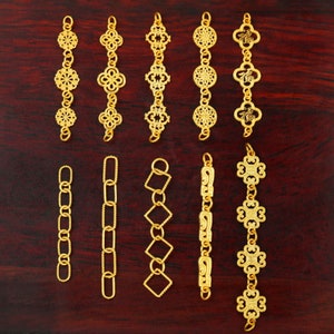 18K Gold Extender Chain - Palace Style Flower Chain - Square/Oval/Dragon Gold Extender - Gold Jewelry Extender Bracelet/ Necklace
