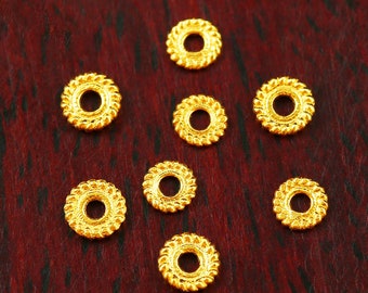18K Gold Spacer - Nepal Ancient Gold Spacer Beads - Flat Round Beads - 3.4mm 3.8mm - Twisty Beads - Handmade Diy Jewelry Marking