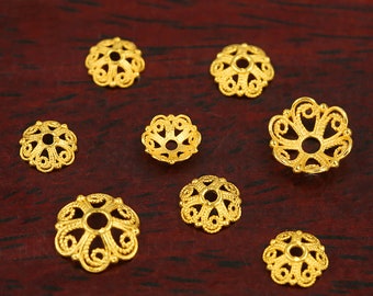 18k Gold Beads Cap - Flower Beads Caps - Bead Caps Spacers - Tiny Bead Cap - Gold End Caps - Cord End Caps - DIY Bracelets Jewelry Findings