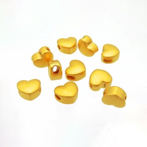 Cuentas de corazón de oro puro 999 - Cuentas de amor de 7 mm - Cuentas de oro esmerilado - Cuentas espaciadoras mate - Dije de corazón para collar - Accesorios - Regalo de aniversario