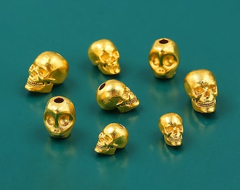 18k Gold Skull Beads - Spacer Bead - Shri Chitipati Spacer - Halloween Bead - Skull Head Bead - Spacer for Jewelry Making