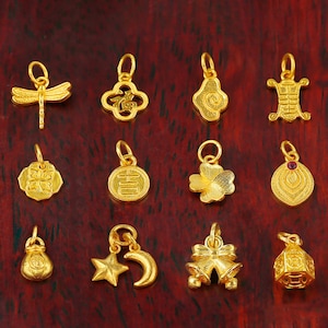 Ciondoli in oro giallo massiccio 18K - Ciondoli a forma di nuvola di buon auspicio/fiore a quattro foglie/stella luna/palla - Ciondolo per bracciale - Ciondolo per collana - Creazione di orecchini