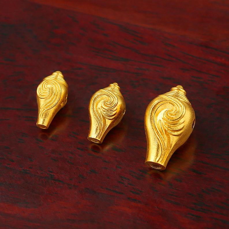 Perles de gourou 3 trous Perle solide en or 18 carats Perle de gourou avec tête de bouddha Perles de conque 12,2 x 6,6 mm Résultats de bricolage image 2