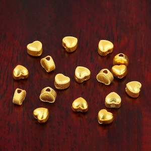 18K Gold Heart Beads - Heart Spacer Beads - Handmade Jewelry - For Personalized Gifts - Valentine Jewelry Beads - Bracelet Material