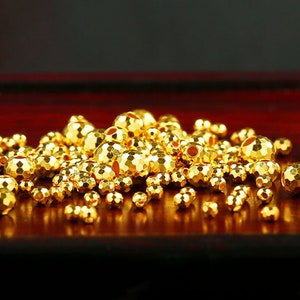 24k Gold Faceted Beads - Small Gold Beads - Loose Spacer Beads - 999 Gold Bracelet Beads - Football Bead Jewelry Findings